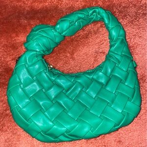 Green Woven Leather Shoulder Bag